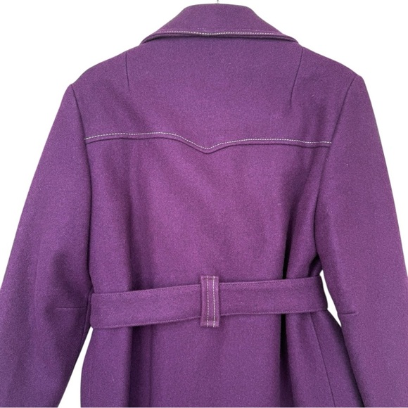 Vintage 1970s Belted Mod Pea Coat Size Small Purple Wool Blend Funky Retro - Picture 5 of 12